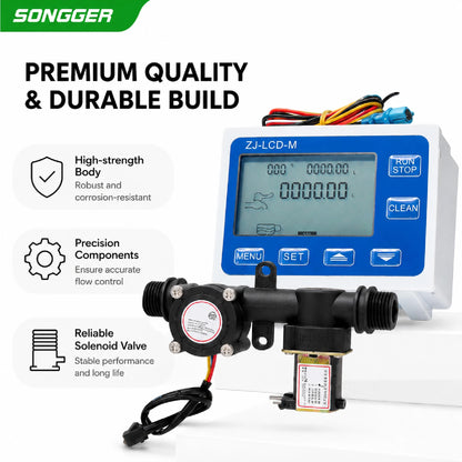 1/2 Inch Digital Flow Meter Integrated Valve Quantitative Control Kit DC3.5-24V 2-10L/min Durable Automatic Dosing Water Filling