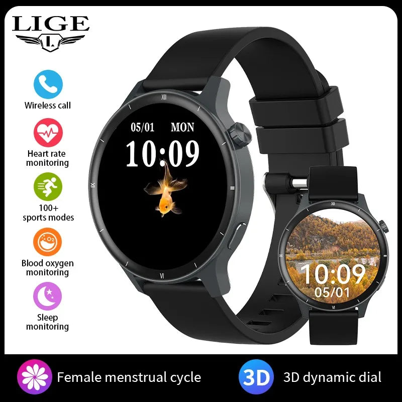 LIGE Smartwatch dla mężczyzn i kobiet Luksusowy Wodoszczelny Zegarek Sportowy z Pełnym Ekranem Dotykowym Smartwatch Fitness dla Xiaomi Huawei Android iOS iPhone