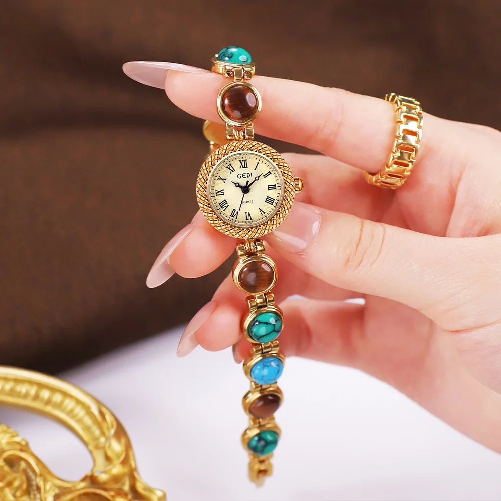 Women Bracelet Watch Ancient Luxury Premium Cat Eye Stone Colorful chain Watches Waterproof Ladies Fashion Quartz Wristwatch