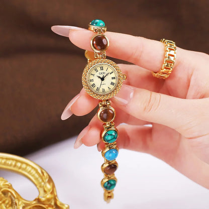 Women Bracelet Watch Ancient Luxury Premium Cat Eye Stone Colorful chain Watches Waterproof Ladies Fashion Quartz Wristwatch
