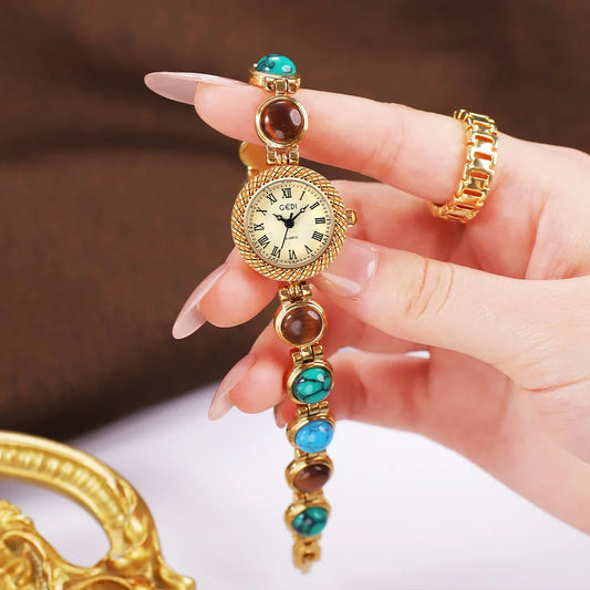 Women Bracelet Watch Ancient Luxury Premium Cat Eye Stone Colorful chain Watches Waterproof Ladies Fashion Quartz Wristwatch