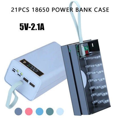 21x18650 Battery Storage Box Dual USB Charge18650 Battery Power Bank Case Shell with LED Light