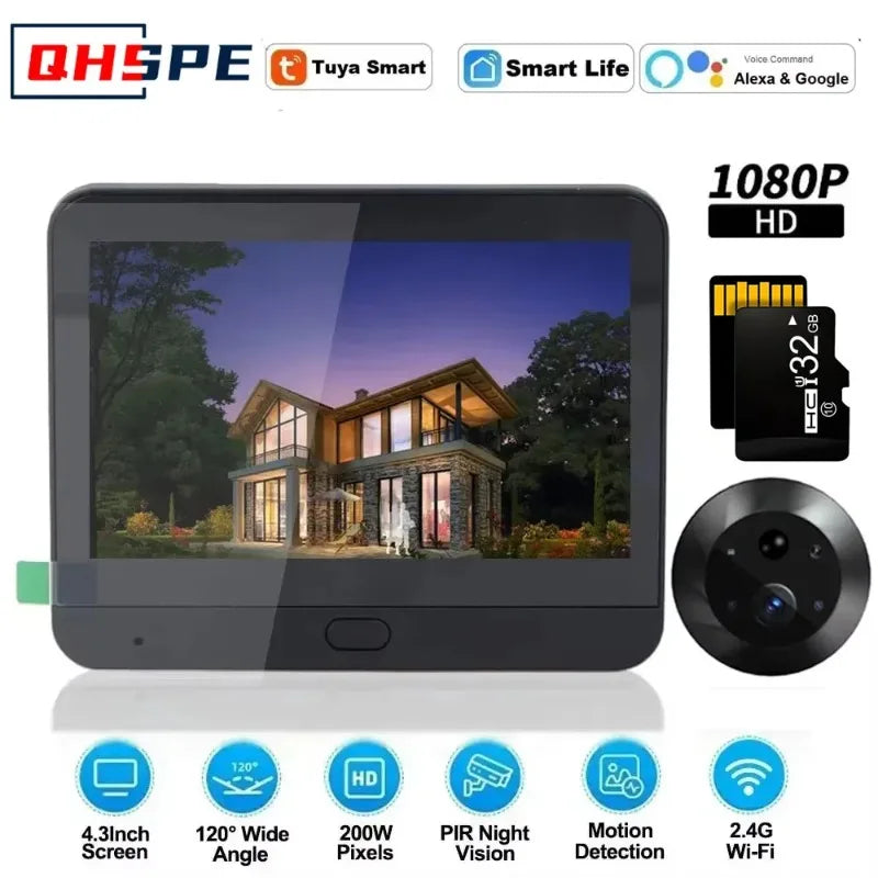 Door Camera Icam365 Peephole camera home wireless phone  4.3 Screen Night PIR wifi wireless Security protection Smart home