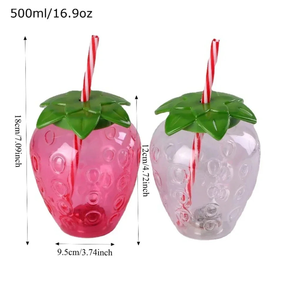 2PCS Strawberry Straw Cup 500ML Fruit Shaped Cups Plastic Pineapple Juice Tea Bottle for Summer Beach Juice Cup Beverage Cup