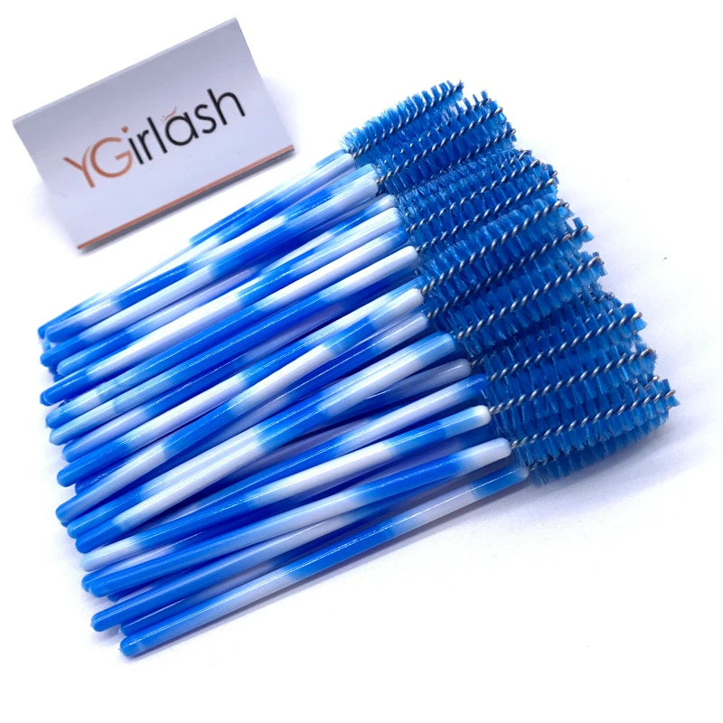 50 Pcs Shiny Crystal Eyelash Applicator Disposable Diamond Handle Nylon Two Colors Mascara Wands Spoolies Pink Brushes