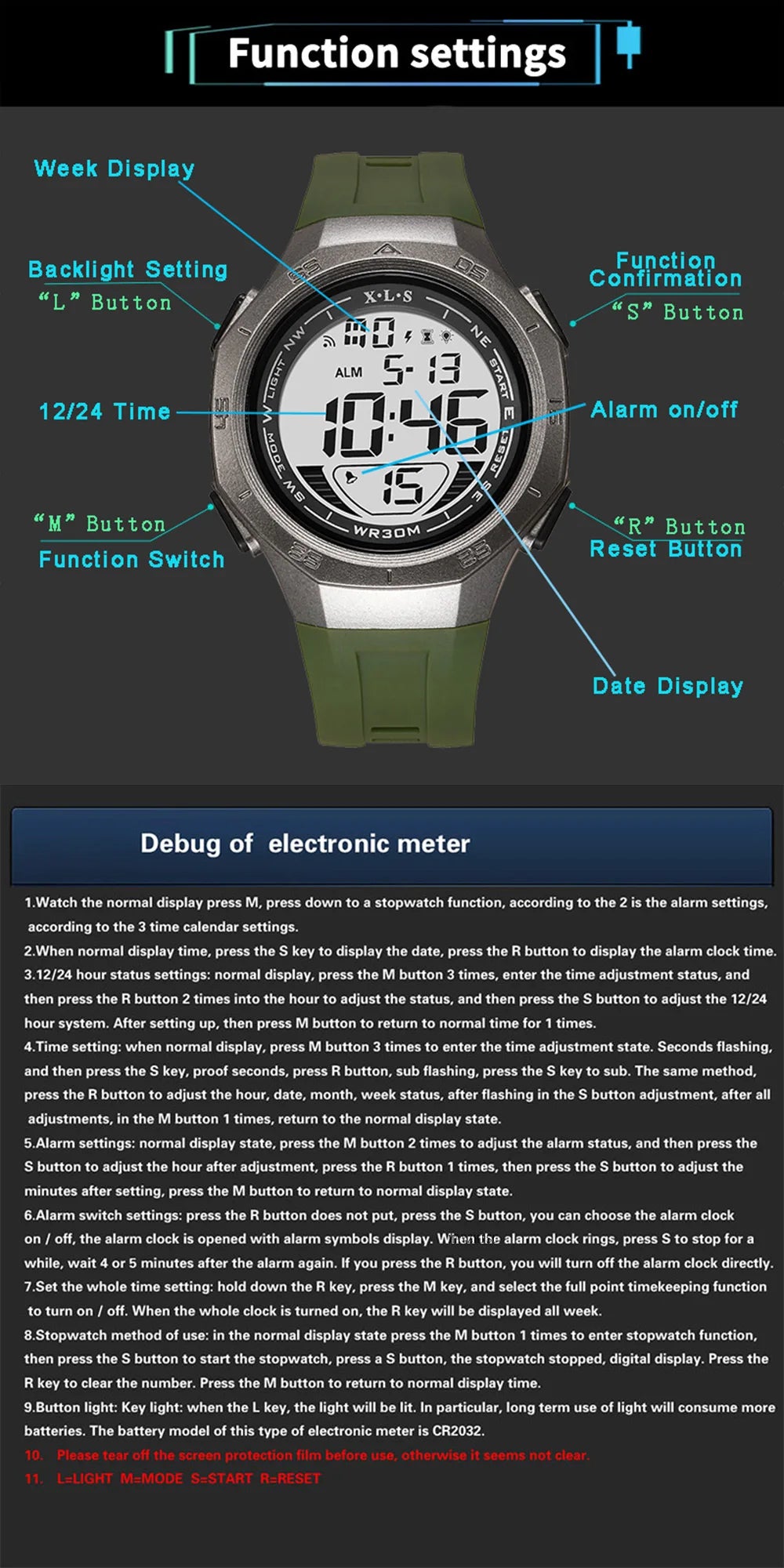 MAYZHISU Men's Sports Watch Waterproof LED Digital Wristwatches Stopwatch Alarm Clock Luminous Sport Watches for Man Teens