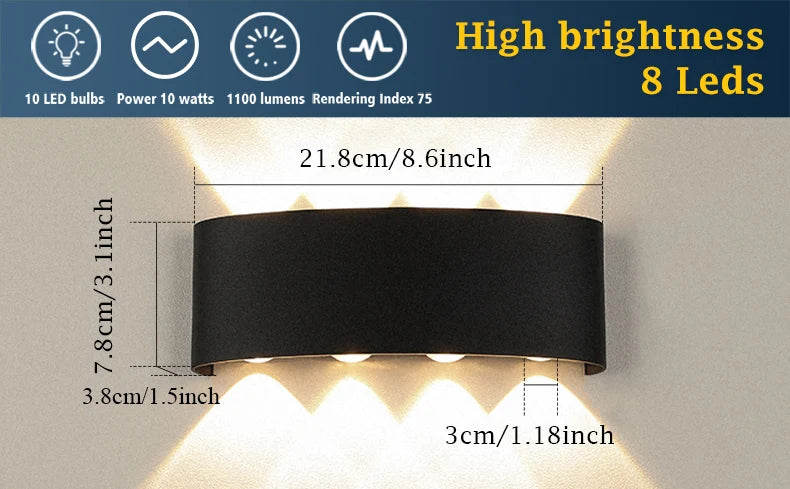 LED Wall Lamp AC110-265 IP65 Outdoor Waterproof Aluminum Wall Light Up Down luminous lighting Indoor  Stair Garden Sconce Light