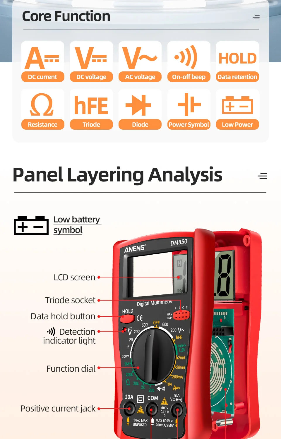 ANENG DM850 Automatic Digital Multimeter Professional Multimetro AC/DC Votage Tester 1999 Counts Ohm Ammeter Car Electric Tools