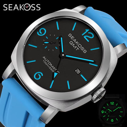 SEAKOSS GMT Super Luminous Diving Automatic Mechanical Watch Men 10ATM 1963 Seagull st2557 Movement Calendar Sapphire Wristwatch