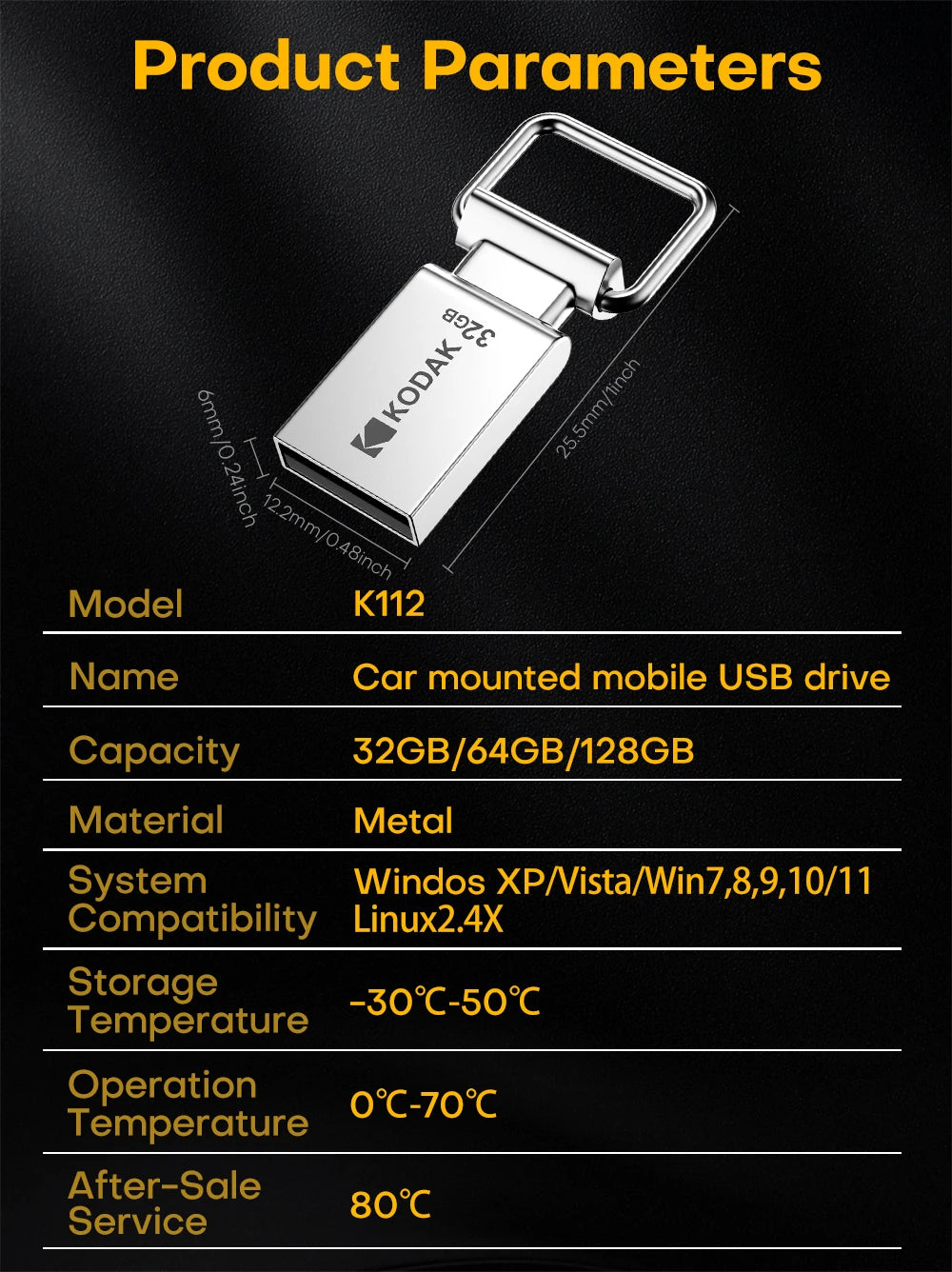 Kodak Pendrive USB 2.0 Car Flash Drive 32GB 64GB 128GB Metal U Disk On Keychain Mini Memory Stick for Smartphone Laptop