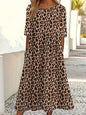 Light Brown Leopard Print Midi Dress for Women Half Sleeve Loose Fit Flowy Dress with Pockets Casual Daily Holiday Dress