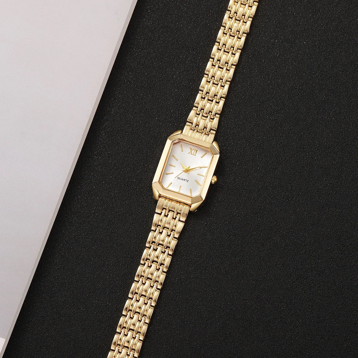 2PCS/Set Elegant Rectangle Women Quartz Watch Fashion Roma Dial Ladies Wristwatches Bracelet Set Reloj Mujer Clock (Without Box)