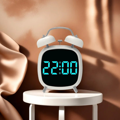 Voice Control Digital Alarm Clock Double Bell Super Loud for Heavy Sleeper Night Mode 12/24H Night Anti-disturb Table LED Clock