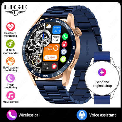 LIGE Full Touch Smartwatch Outdoor Military Smart Watch 1.38" HD Screen Bluetooth Call IP68 Waterproof Sport Fitness Watches Men