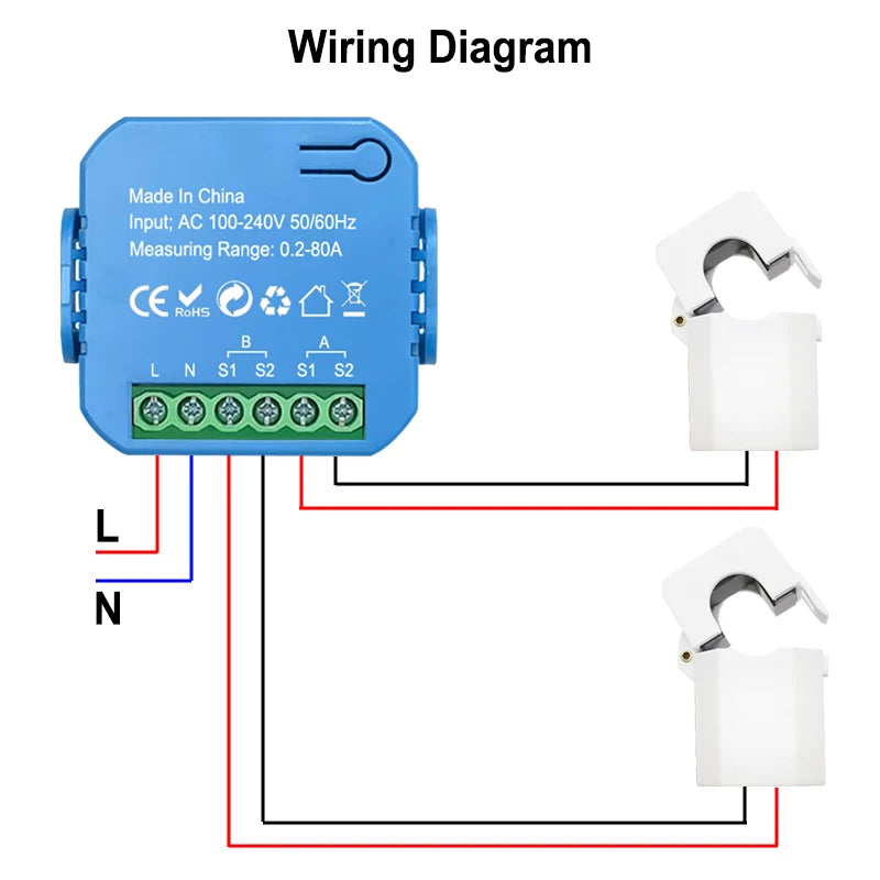 Smart ZigBee Energy Meter Bidirectional 1, 2 Channel with 80A Current Transformer Clamp App Monitor Power Need Gateway