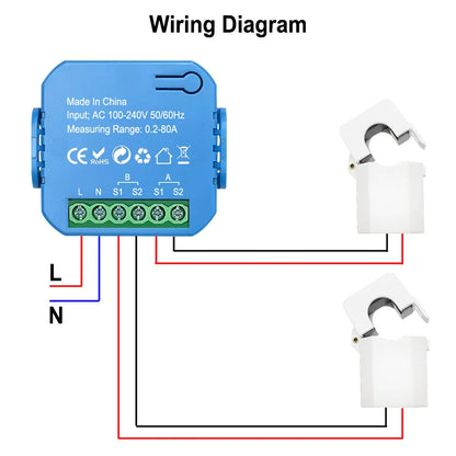 Smart ZigBee Energy Meter Bidirectional 1, 2 Channel with 80A Current Transformer Clamp App Monitor Power Need Gateway