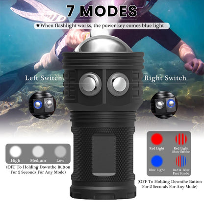 Asafee DRC01 COB LED 6000LM 80M Underwater Diving Flashlight White Red Blue 80° Light 500M Range Torch IPX8 Waterproof Lantern