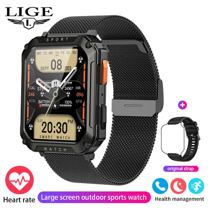 LIGE 2026 Zewnętrzny Smartwatch Męski 2.01" Ekran IP68 Wodoodporne Zegarki Wytrzymały Wojskowy Bluetooth Połączenia Smartwatch dla Androida i iOS