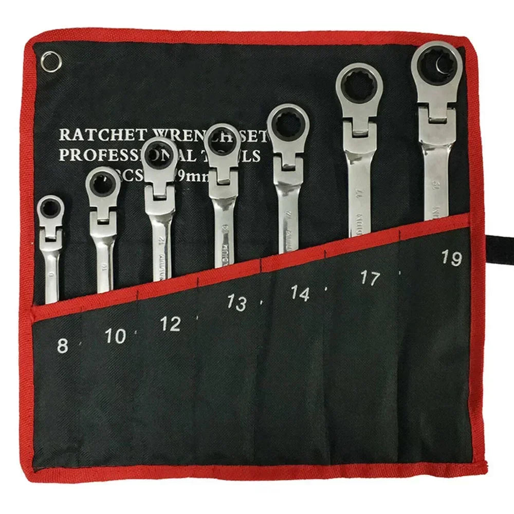 Flex-Head Ratcheting Combination Wrench Set SAE 1/4''-13/16'' Premium 72-Teeth Gear Chrome Organizer Auto Repair Tool
