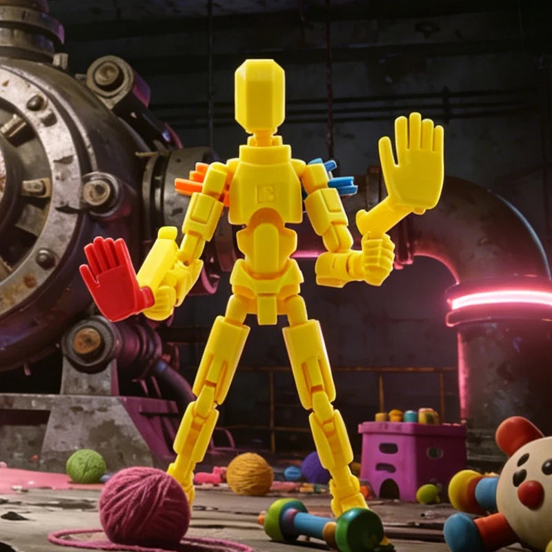 3D Printed Multi-Joint Movable Action Figure Yellow Humanoid Toy with Replaceable Hands Stress Relief Desktop Decor