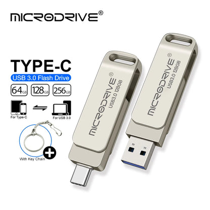 2 in 1 TYPE-C for Mobile Phone USB 3.0 Flash Drive 64GB Rotatable Black Memory Stick 128GB 256GB Pen Drive Pendrive U Disk
