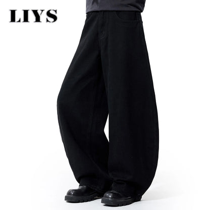 Liys Men's Black Ultra Wide Leg Jeans Baggy Fitting Denim Pants Man Solid Streetwear Daily Casual Fashion Lantern Balloon Jeans