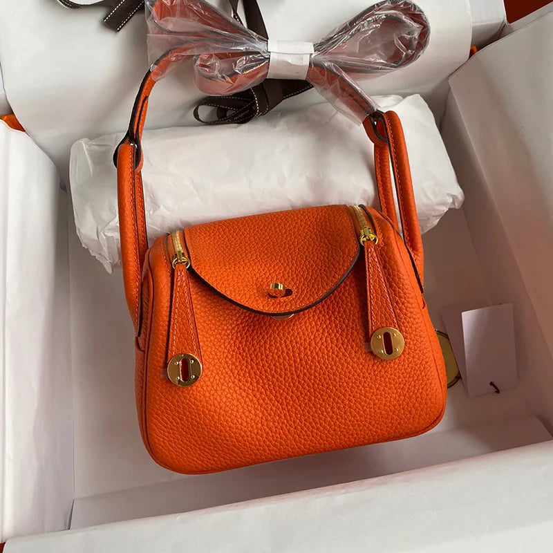 Women's Handbag 2025 New Style Top Layer Cowhide Leather Lundy Mini Doctor Bag Genuine Leather Handbag Single Shoulder Crossb...