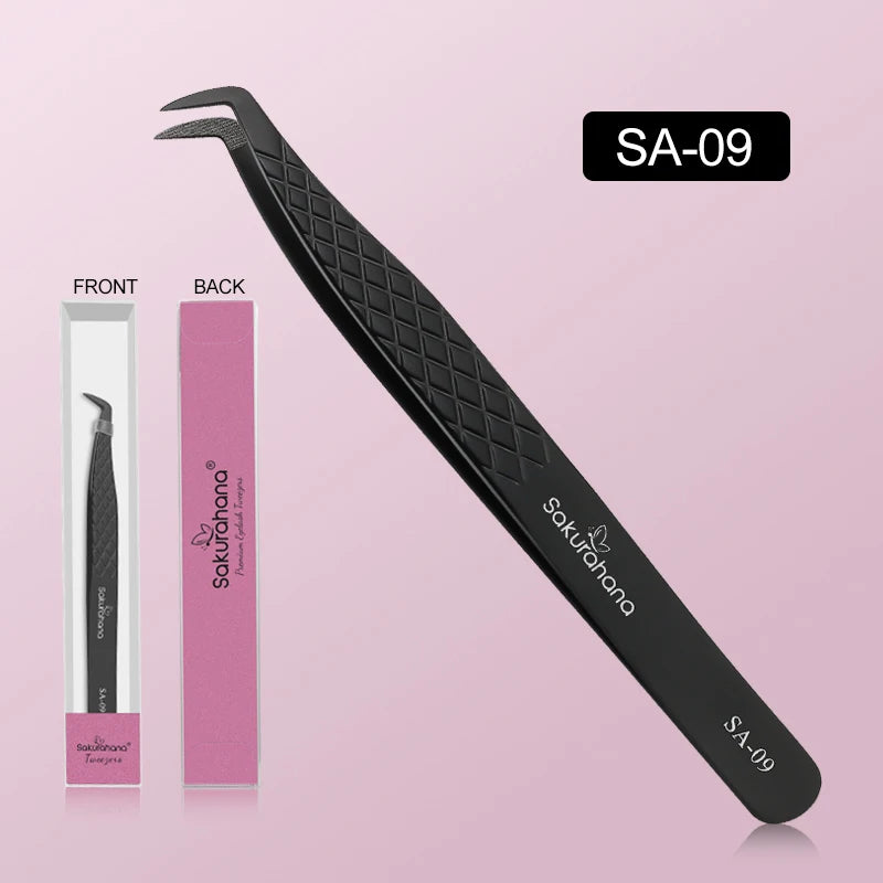 SAKURAHANA Professional Eyelash Tweezers Black Fiber Tip For Lash Extensions Mega Volume Mink Lashes Tool Makeup Artist Kit