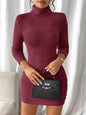 Women's 2026 High Neck Slim Fit Dress Pit Stripe Knitted Texture Design for Daily Life Spring Autumn