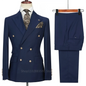 2 Pieces Fashion New Men's Business Double Breasted Solid Color Suit Coat / Male Slim Wedding Blazers Jacket Pants Trousers