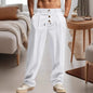 Men's Cotton Linen Long Pants Summer Solid Color Breathable Linen Trousers Male Casual Elastic Waist Casual Pants  Men ﻿