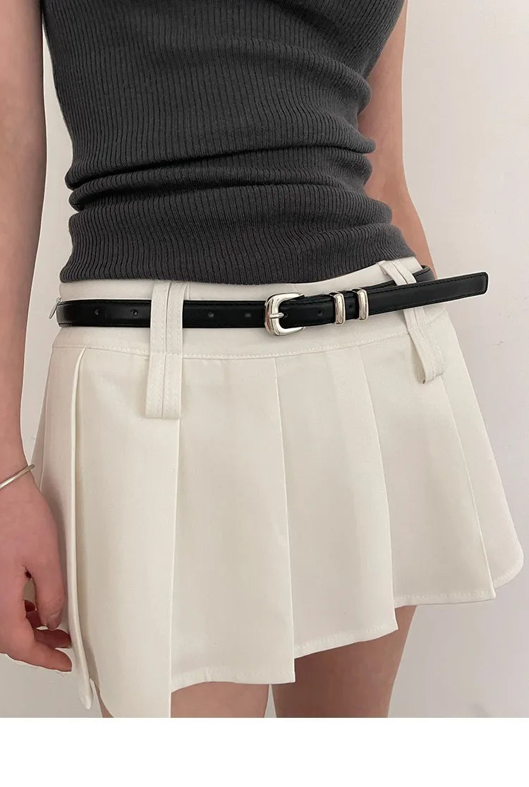 Woman's Fashionable Belts Black Simple Thin PU Belts Trousers Skirt Versatile Belts Student's Casual Belt