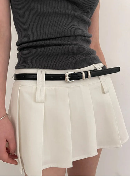 Woman's Fashionable Belts Black Simple Thin PU Belts Trousers Skirt Versatile Belts Student's Casual Belt