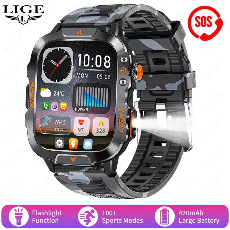 2026 AI Głos Mężczyźni Smartwatch Wojskowy Monitor Zdrowia Bezprzewodowe Połączenia Fitness Wodoodporny Sportowy Smartwatch dla Telefonów z iOS i Androidem
