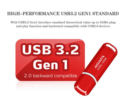 Original ADATA USB 3.2 Flash Drive UV150 32GB 64GB Pendrive Red Black Memory Stick High Quality U Disk for PC Smart TV