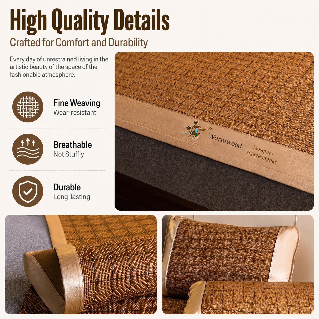 Ice Silk Summer Cooling Mat Natural Vine Foldable Double-Sided Bamboo Mat for 1.5/1.8m Bed Naked Sleeping Dormitory Home Use