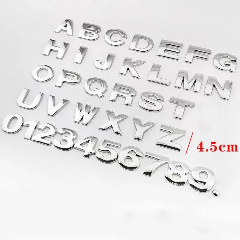 3D Metal 45mm 25mm DIY Letters Alphabet Emblem Decals Numbers Chrome Labeling Car Sticker Trunk Logo Digital Badge Accessories
