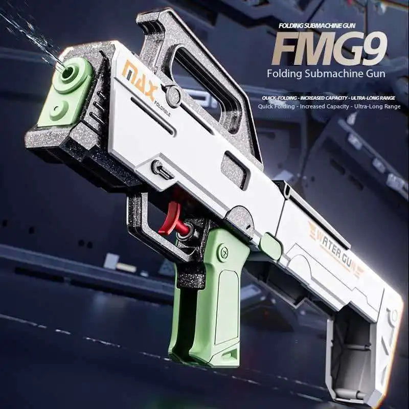 New FMG9 Folding Submachine Water Gun With Manual Continuous Firing Ultra Long Range Large Capacity  Water Play Toys Water Gun ﻿