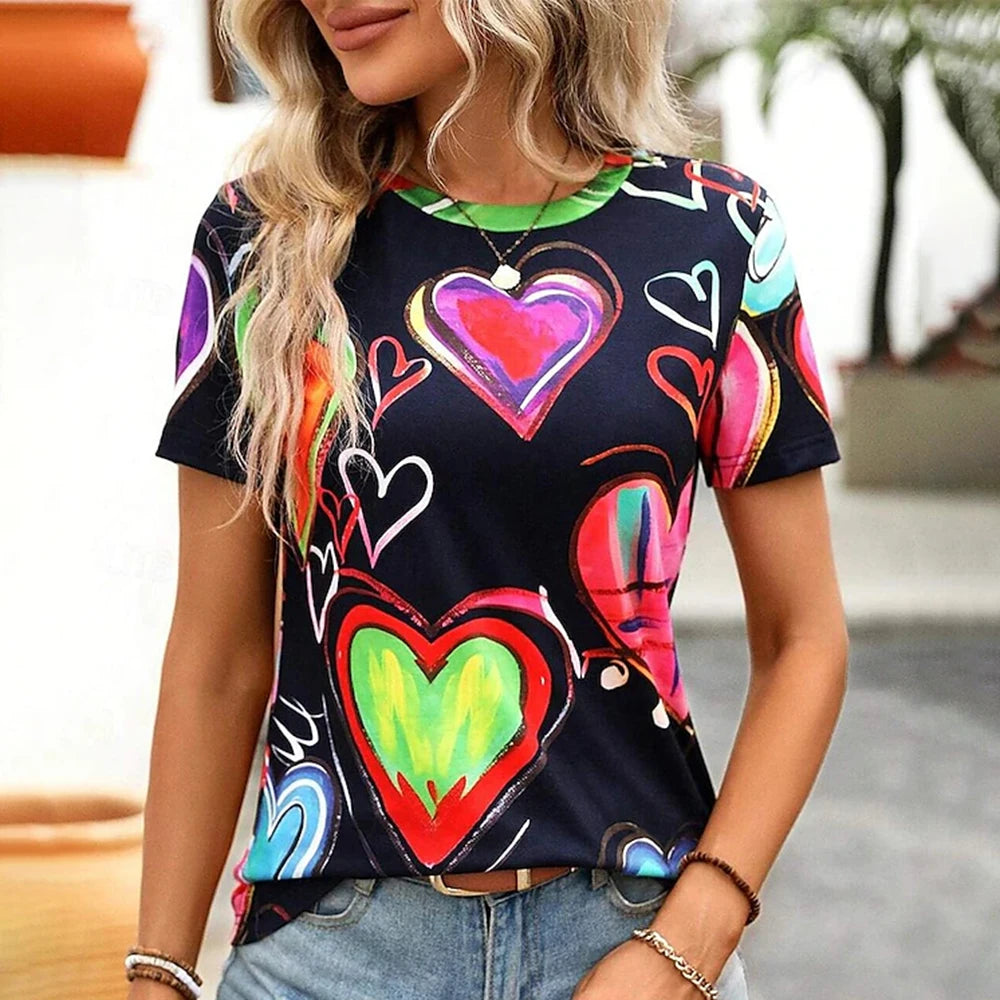 Summer Breathable Women's Fashion Short Sleeve T-Shirt Funny 3d Abstract Face Printed T-Shirts 2024 New Round Neck Tops Tees