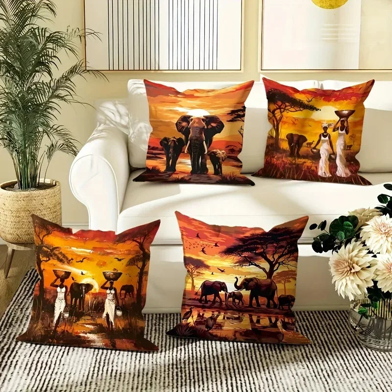 African elephant decorative pillowcase, pillowcase ultra-soft polyester material living room sofa back car pillowcase decoration