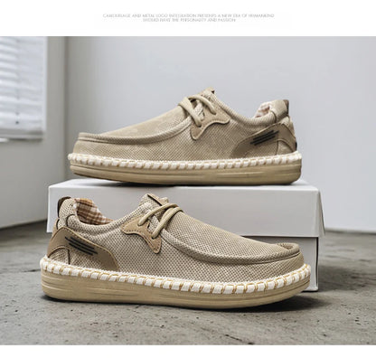 2026 Summer New Men Slip-on Breathable Mesh Shoes, Lazy Casual Hemp Sole Low-top Loafers, Lightweight Anti-slip Fisherman Shoes