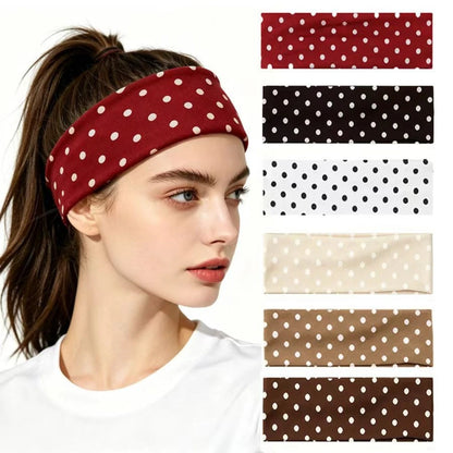 1-6Pack Polka Dot Headband for Women Non Slip Elastic Floral Hairbands Soft Fabric Hair Bands for Yoga Workouts Breathable