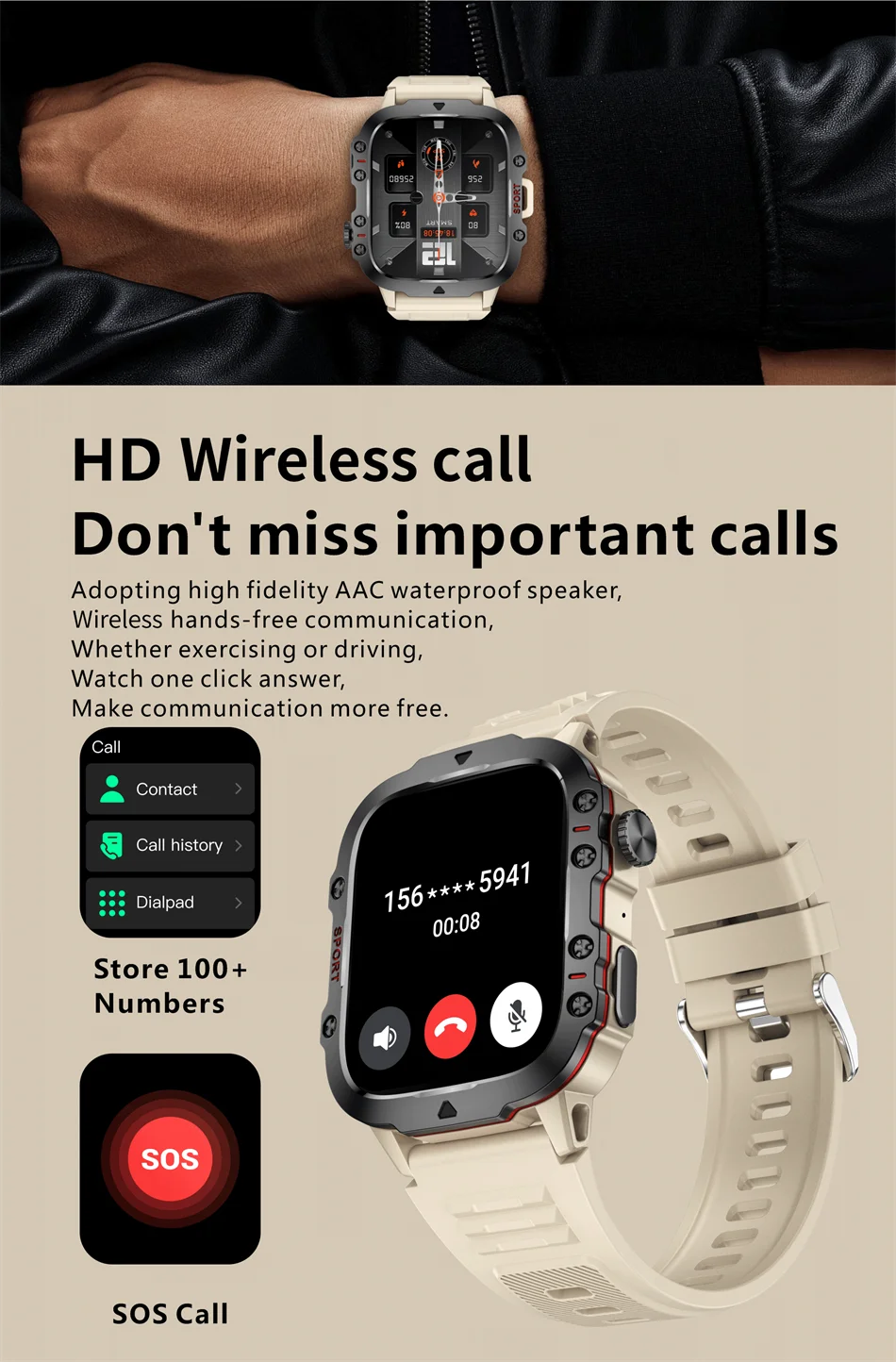 LIGE New Military Smart Watch Men Outdoor Sports 3ATM Waterproof  Blood Oxygen Bluetooth Call Watches Men Smartwatch For Android