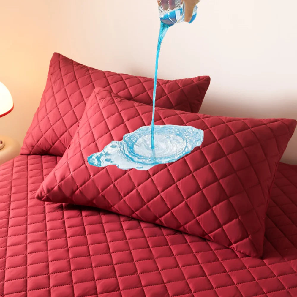 Northern Europe Double-deck Pillowcase Waterproof Anti-Mite Anti-Bacterial Quilted Cotton Pillow Case Bedroom Home Decoration