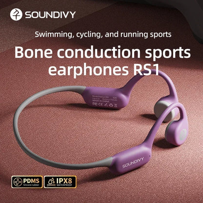 Słuchawki SOUNDIVY RS1 z przewodnictwem kostnym Bluetooth bezprzewodowe 32 GB pamięci Wodoodporne IPX8 Słuchawki sportowe do pływania i biegania