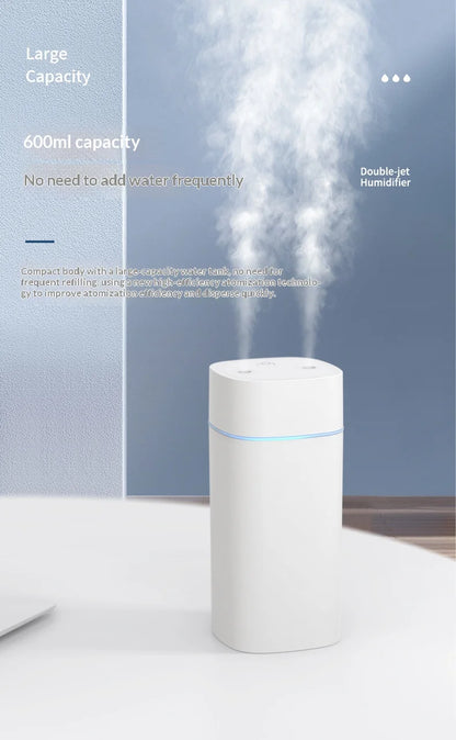 Mini USB Dual Spray Humidifier Desktop Air Purifier for Home Bedroom Portable Aromatherapy Moisturizing Air Cleaner