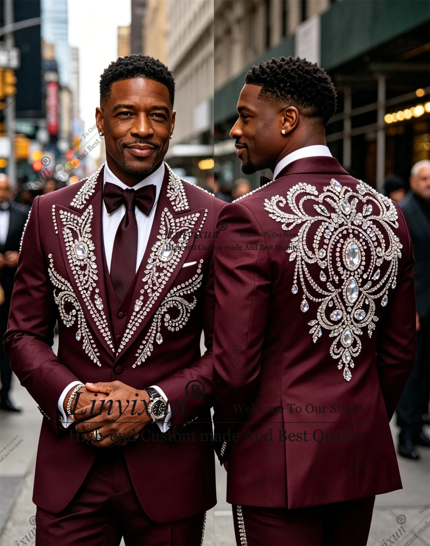 Handsome Rhinestone Diamond Wedding Suits For Men 2 Pieces Groom Male Blazers Customized Slim Fit men's suits and separates