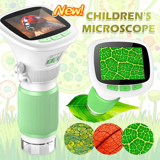 Kids Handheld Microscope with 2.4 Inch IPS HD Screen, 200X & 1000X Magnification, Photo/Video Recording, for Children Ages 6-12