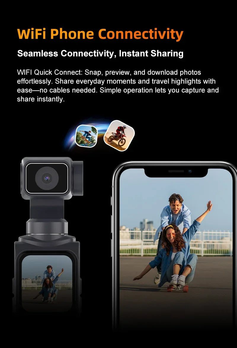 4K Vlog Action Camera 330° Face Tracking 18x Zoom 2400mAh Battery Gimbal Stabilizer 1.72 Inch Touch Screen WiFi Sports Cam