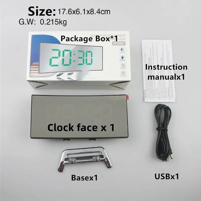 Mirror Digital Alarm Clock Temperature Date Night Mode Snooze USB Powered Always On Table Clock 12/24H Anti-disturb LED Clock
